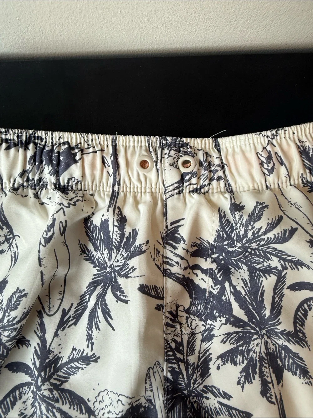 Youth Art Class Swim Trunks Size Large (10/12) Cream with Navy Palm Trees